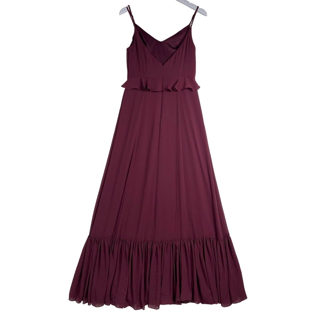 Watters & Watters Wine Red Chiffon Darcie Gown Spaghetti Strap Maxi Layered SZ 8 - Picture 10 of 15